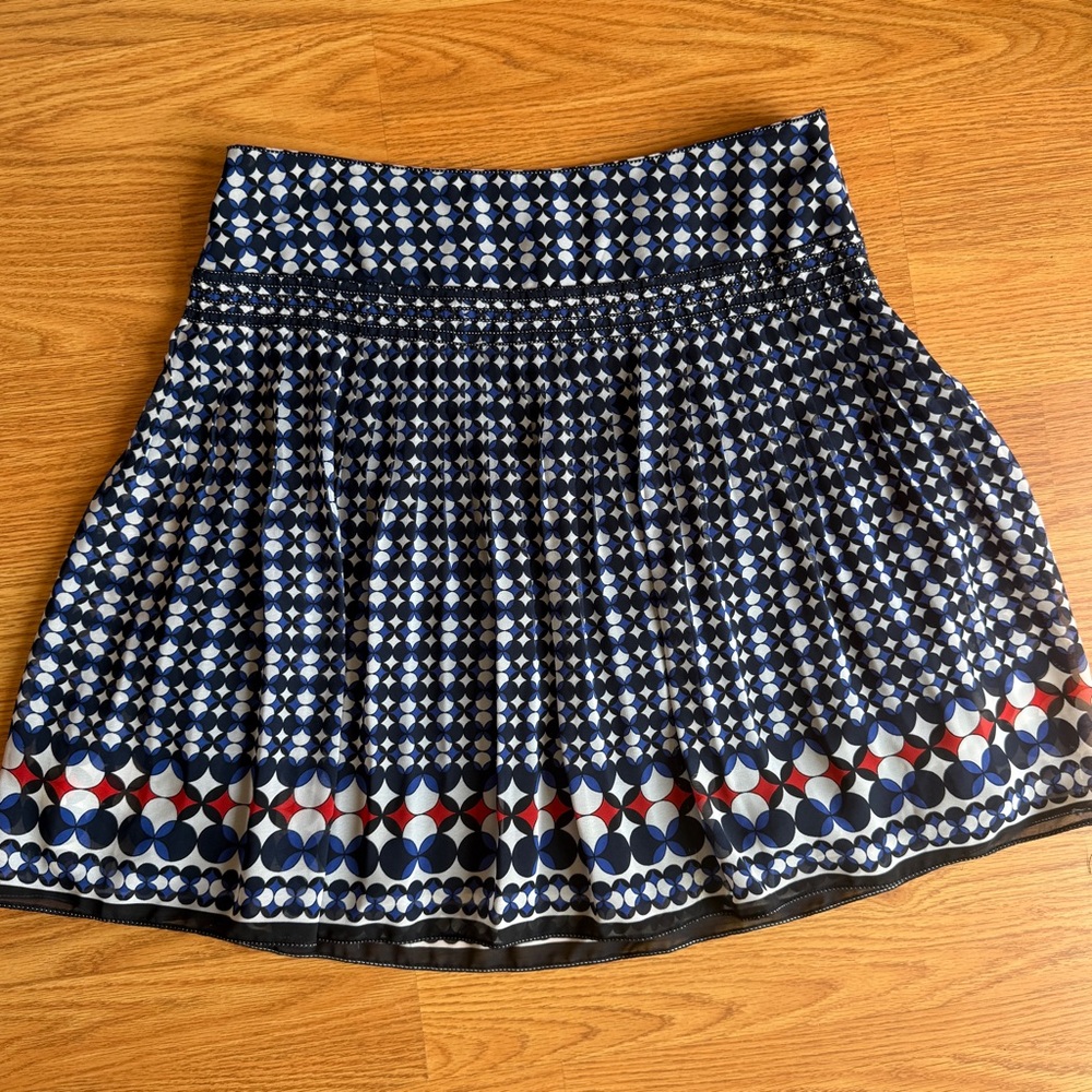 Navy Geometric Print Pleated Women's Skirt